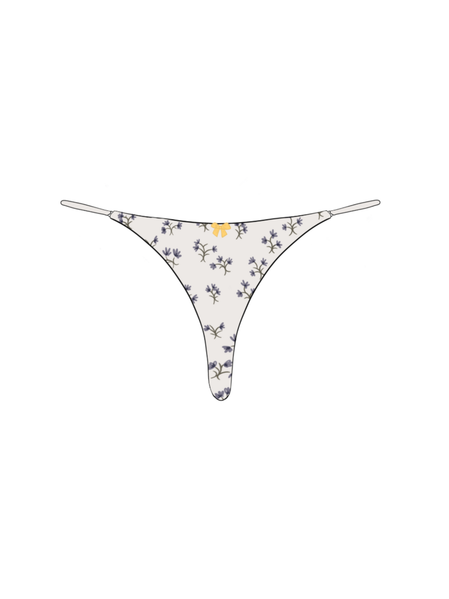 Simonetta Thong in ivory silk charmeuse with lavender botanical floral print